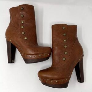 UGG Cosima Boots Tall Studded Size 6 Brown Leather High Heel 1001683 Women